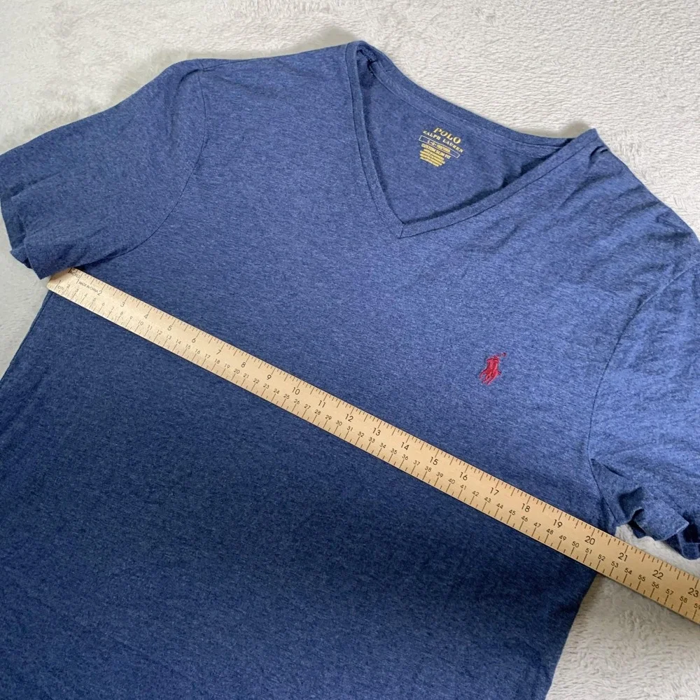 Polo Ralph Lauren Shirt Mens Large Blue V Neck Custom Slim Fit Pony Logo‎ Tee